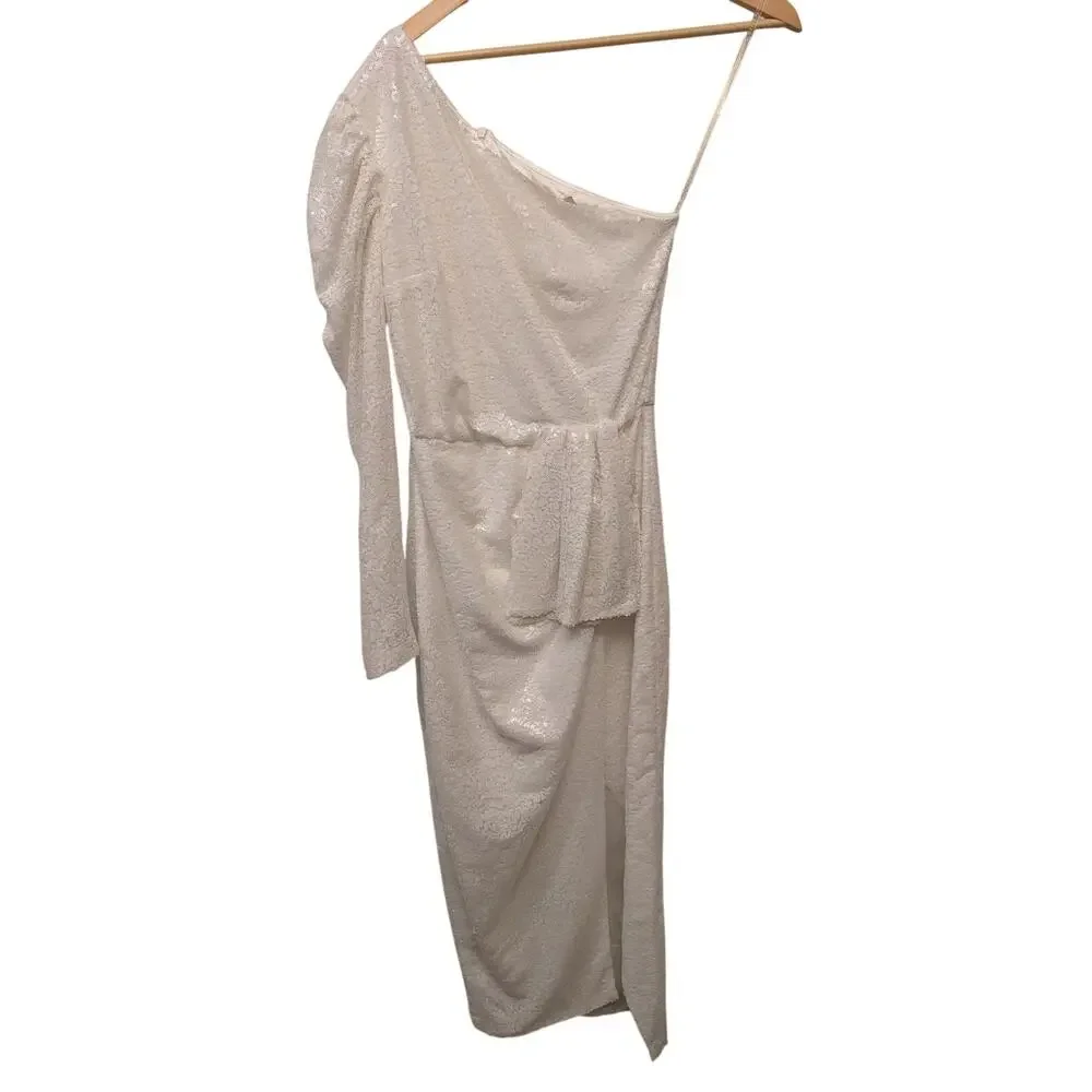 Neiman Marcus Gigii's Sequin Dress White One Sleeve‎ Midi Bridal Wedding - Picture 2 of 7